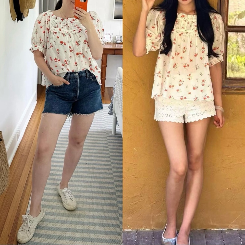 DOEN Farley Top in Sweet Abelia Floral Cottagecore Coquette PuffSleeve Top S - Picture 6 of 12